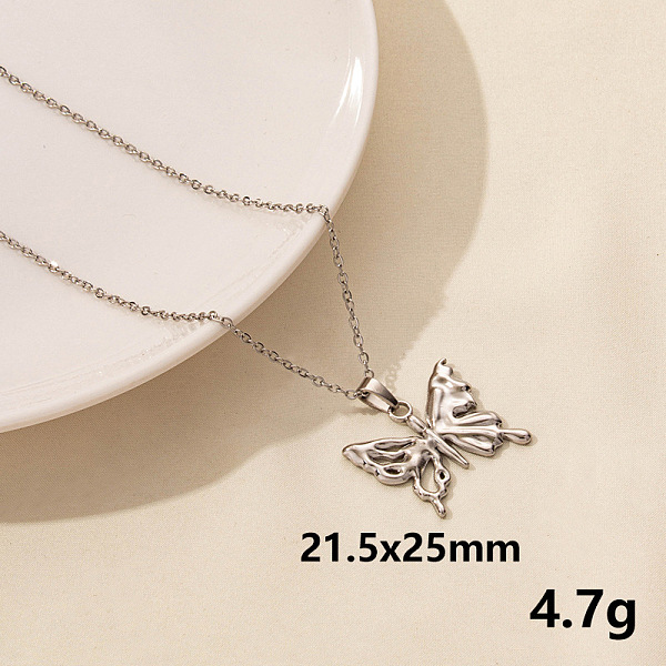 

PandaHall Vintage Stainless Steel Butterfly Pendant Lock Collarbone Chain Necklace for Women Stainless Steel