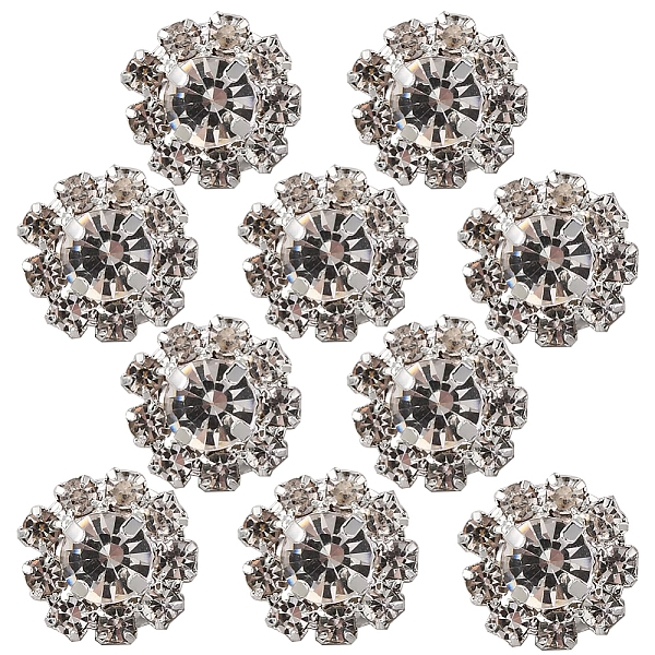 

PandaHall Gorgecraft 10Pcs Alloy Rhinestone Shank Button for Garment Accessories, Flower, Silver, 11.5x8mm, Hole: 1.4mm Alloy Flower Clear