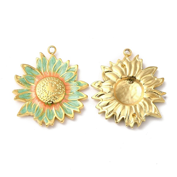

PandaHall Real 18K Gold Plated 304 Stainless Steel Pendants, with Enamel, Flower Charm, Light Green, 23.5x20.5x3mm, Hole: 1.4mm Stainless...