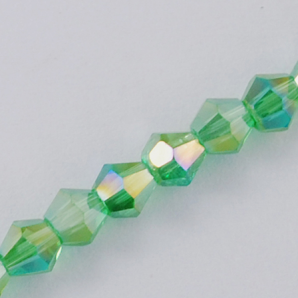 

PandaHall Glass Beads Strands, AB Color Plated, Faceted, Bicone, Lime Green, 2x3mm, Hole: 0.5mm, about 145~150pcs/strand, 41.5~42cm Glass...