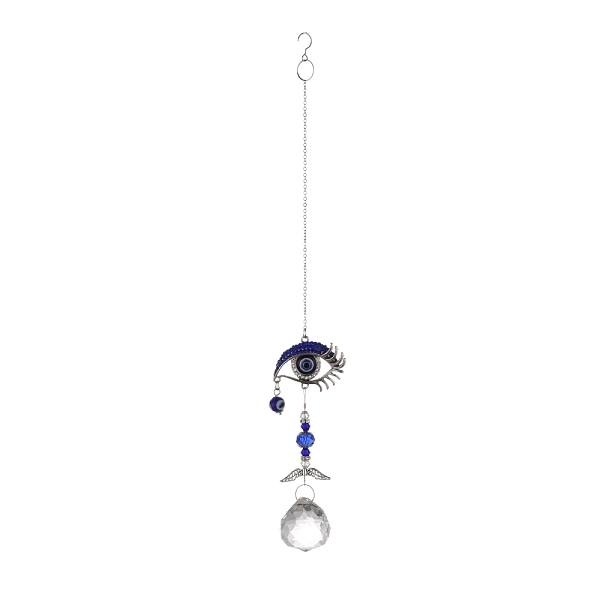 

PandaHall Alloy Eye Turkish Blue Evil Eye Pendant Decoration, with Crystal Ceiling Chandelier Ball Prisms, for Home Wall Hanging Amulet...