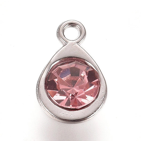 

PandaHall Faceted Glass Charms, with Platinum Plated Alloy Findings, Teardrop, October Birthstone Charms, Light Rose, 11.3x7.2x4.2mm, Hole..., Pink