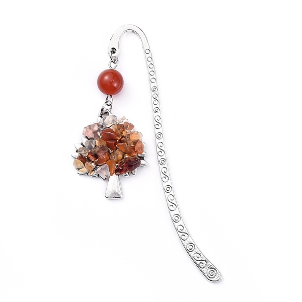 

PandaHall Tibetan Style Alloy Bookmarks, with Alloy Pendants and Natural Carnelian/Red Agate Beads, Tree, 84mm, Pendant: 28x23.5x6mm...