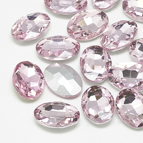 PandaHall Pointed Back Glass Rhinestone Cabochons, Back Plated, Faceted, Oval, Light Rose, 25x18x6mm Glass Rhinestone Oval Pink
