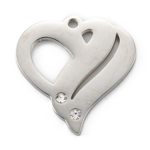

PandaHall 304 Stainless Steel Pendants, with Rhinestone, Heart, Stainless Steel Color, 23.5x22x1.4mm, Hole: 1.6mm 304 Stainless Steel Heart..., Clear