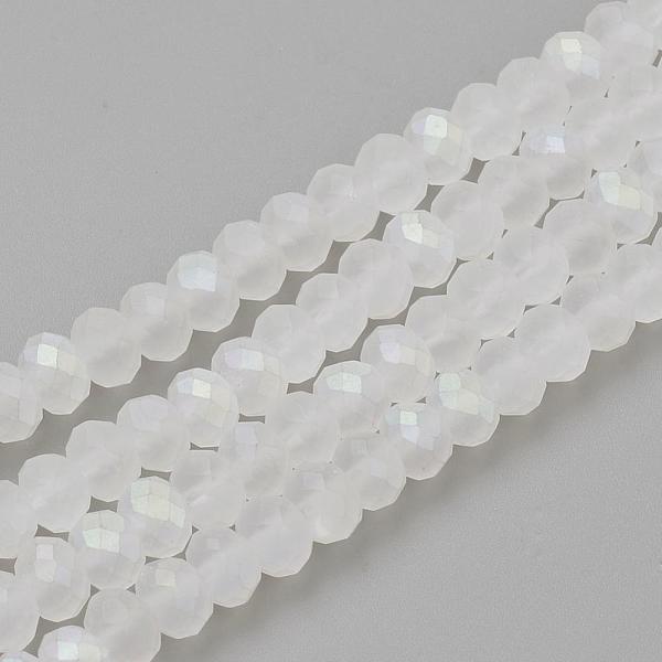 

PandaHall Electroplate Glass Beads Strands, Faceted, Half Plated, Matte Style, Rondelle, Clear AB, 6x4.5mm, Hole: 1mm, about 83~85pcs/strand..., White