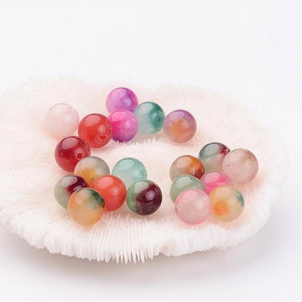 

PandaHall Two Tone Natural Jade Beads, Dyed, Round, Mixed Color, 10mm, Hole: 1mm Other Jade Round Multicolor