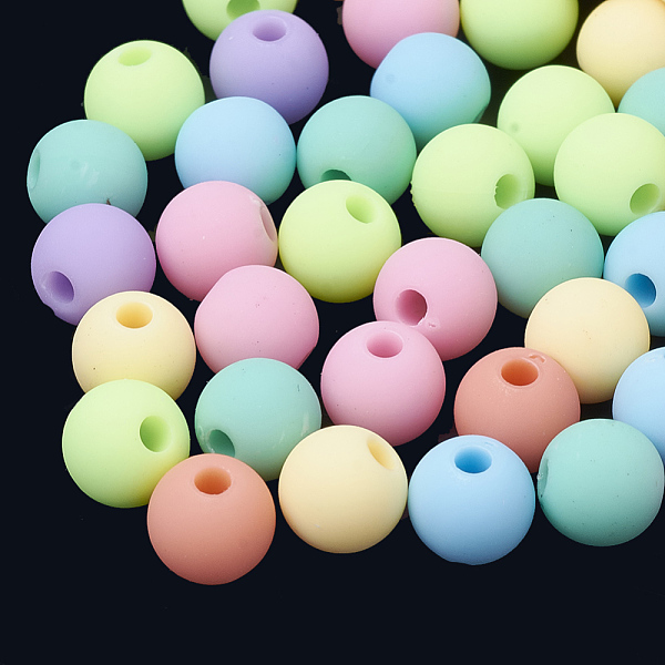 

PandaHall Rubberized Style Acrylic Beads, Round, Mixed Color, 8x7mm, Hole: 2mm, about 1840pcs/500g Acrylic Round Multicolor