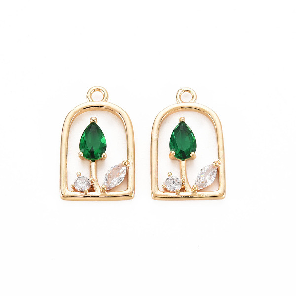 

PandaHall Brass Micro Pave Cubic Zirconia Pendants, Real 18K Gold Plated, Nickel Free, Arch with Flower, Green, 18x11x3mm, Hole: 1.6mm...