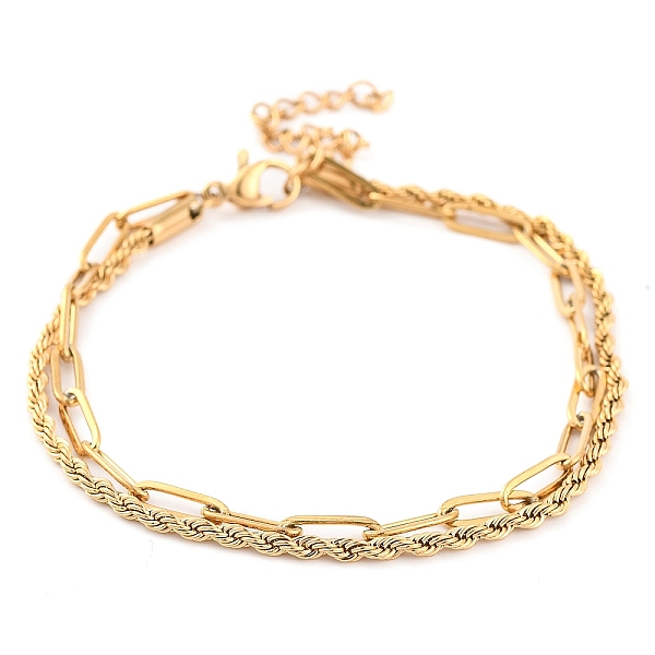 

PandaHall 304 Stainless Steel Multi-Strand Chain Bracelets, Rope Chain & Paperclip Chain Bracelets for Women, Real 18K Gold Plated, 7-1/8...