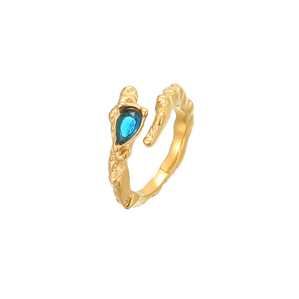 

PandaHall Golden Stainless Steel Open Cuff Ring, with Teardrop Glass, Blue, US Size 8(18.1mm) Stainless Steel+Glass Blue