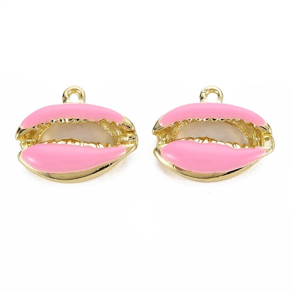 

PandaHall Rack Plating Alloy Pendants, with Enamel, Cadmium Free & Lead Free, Cowrie Shell, Light Gold, Pearl Pink, 16.5x19x5.5mm, Hole...