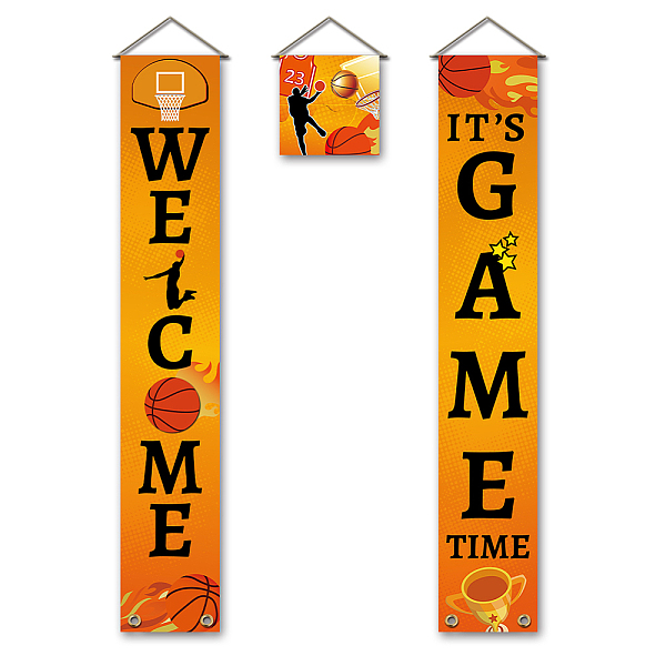 PandaHall SUPERDANT Basketball Banner Hanging Home Porch Sign Yard Signs Game Time Welcome Banner Hanging Flag Couplet Door Union Hanging...
