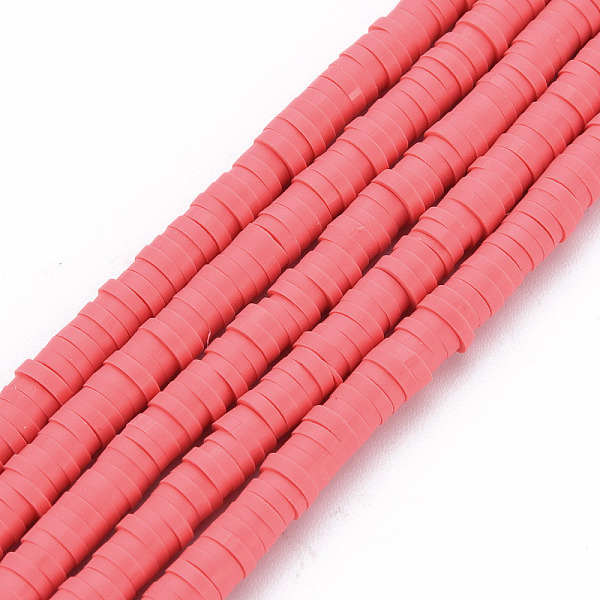 

PandaHall Handmade Polymer Clay Bead Strands, Heishi Beads, Disc/Flat Round, Salmon, 4x0.5~1mm, Hole: 1.5mm, about 320~447pcs/strand..., Red
