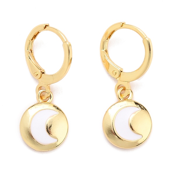 

PandaHall Brass Huggie Hoop Earrings, with Enamel, Flat Round with Moon, White, Real 18K Gold Plated, 25~26mm, Pin: 0.9mm Brass Flat Round...