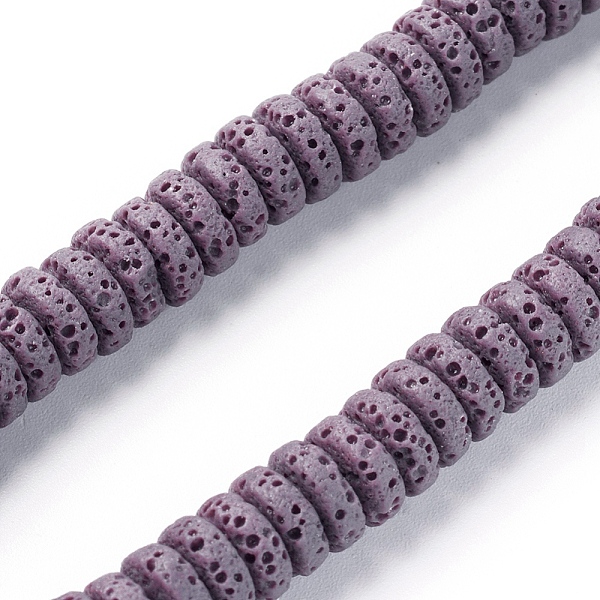 

PandaHall Natural Lava Rock Beads Strands, Dyed, Flat Round/Disc, Lilac, 8~8.5x3~4mm, Hole: 2mm, about 54~60 pcs/Strand, 7.87 inch(20 cm)..., Purple