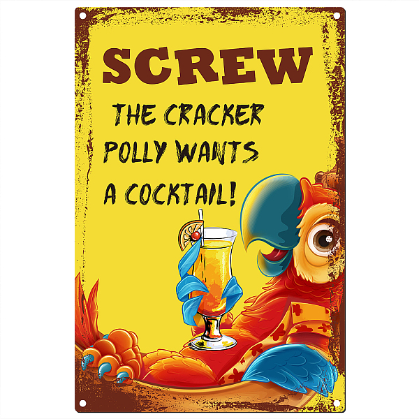 PandaHall CREATCABIN Metal Tin Sign Screw The Cracker Polly Wants a Cocktail Parrot Signs Vintage Wall Art Decor Funny Rustic Farmhouse...