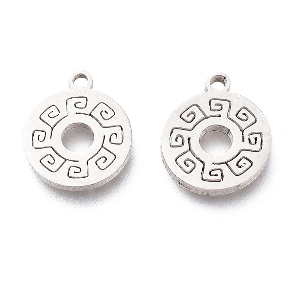 

PandaHall 201 Stainless Steel Charms, Laser Cut, Flat Round with Greek Key Pattern, Stainless Steel Color, 12x10x1mm, Hole: 1.2mm 201...