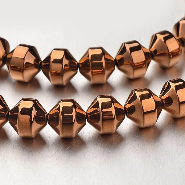 

PandaHall Electroplate Non-magnetic Synthetic Hematite Bead Strands, Bicone, Copper Plated, 6x6mm, Hole: 1mm, about 61pcs/strand, 15.7 inch...
