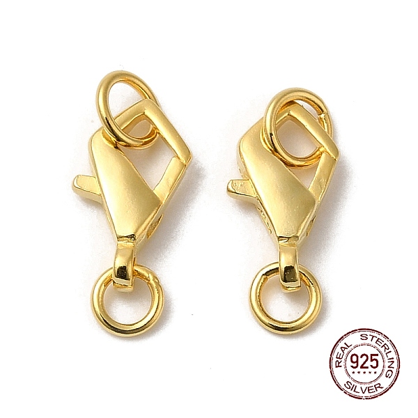 

PandaHall 925 Sterling Silver Lobster Claw Clasps, with Jump Rings and 925 Stamp, Golden, 11x6.5x2.5mm Sterling Silver