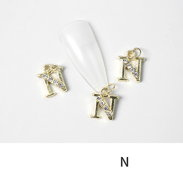 

PandaHall Alloy Rhinestone Cabochons, Nail Art Decoration Accessories, with Jump Ring, Letter, Golden, Letter.N, 11~14x5~12mm..., Clear
