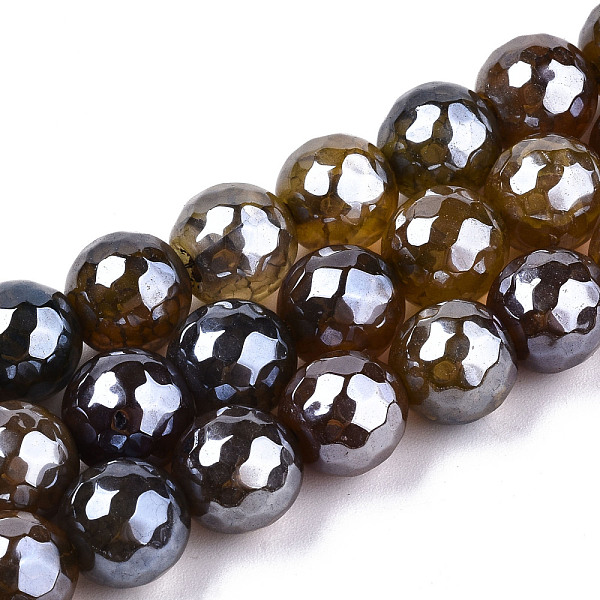 

PandaHall Electroplate Natural Agate Beads Strands, Dyed, Faceted, Pearl Luster Plated, Round, Peru, 10.5mm, Hole: 1.2mm, about..., Brown