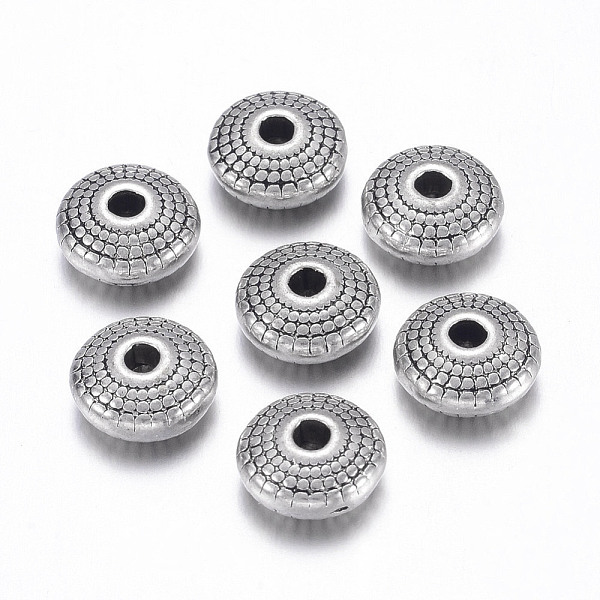 

PandaHall Tibetan Style Alloy Spacer Beads, Flat Round, Lead Free and Cadmium Free, Antique Silver, 8x4mm, Hole: 1.5mm Alloy Flat Round