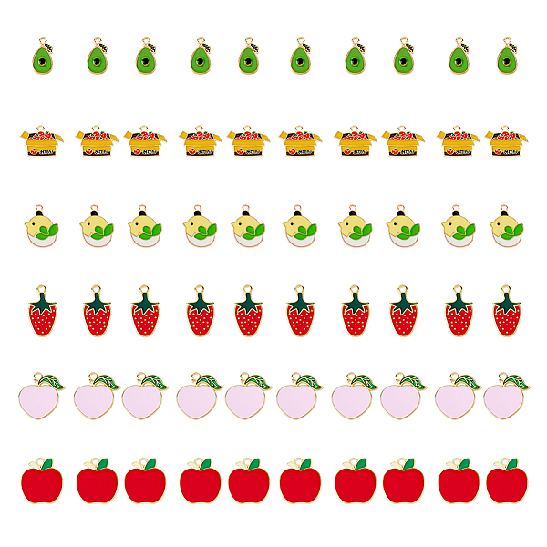 60Pcs 6 Style Alloy Enamel Pendants