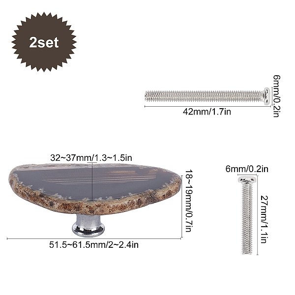 

PandaHall Natural Dyed Agate Drawer Knobs, Anomaly Shaped Drawer Pulls Handle, with Alloy Pedestal, Iron Screws, for Home, Cabinet, Cupboard..., Brown