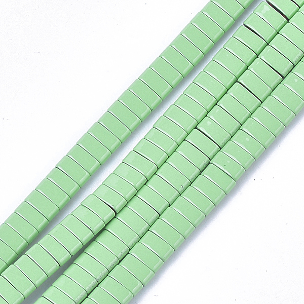 

PandaHall Spray Painted Non-magnetic Synthetic Hematite Multi-Strand Links, Two Hole Carrier Beads, For Tile Elastic Bracelets Making..., Green