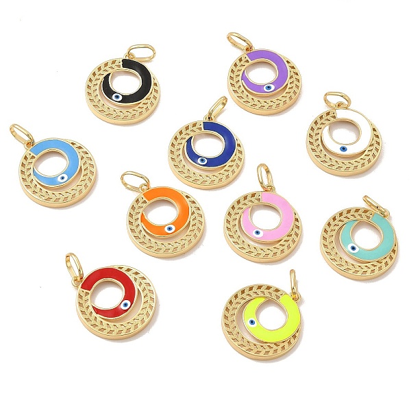 

PandaHall Brass Pendants, with Enamel, Real 18K Gold Plated, Long-Lasting Plated, Round Ring with Evil Eye Charm, Mixed Color..., Multicolor