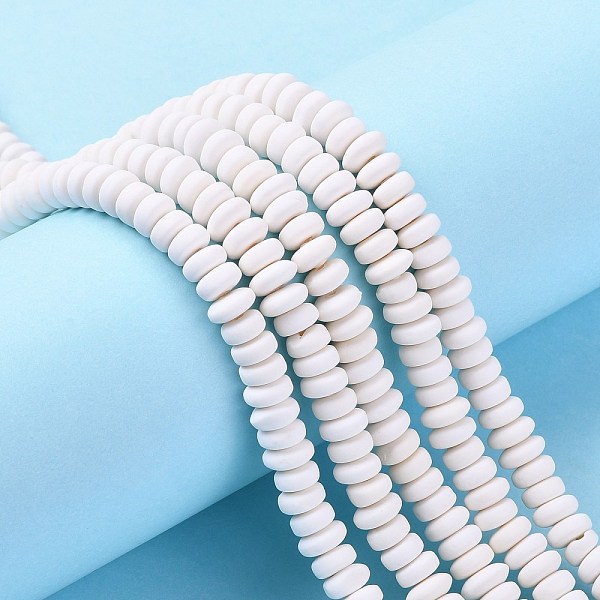 PandaHall Handmade Polymer Clay Beads Strands, for DIY Jewelry Crafts Supplies, Flat Round, Creamy White, 6~7x3mm, Hole: 1.5mm, about...