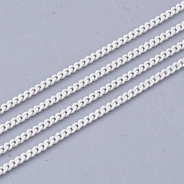 

PandaHall Spray Painted Brass Curb Chains, with Spool, Soldered, Floral White, 1.7x1.2x0.3mm, about 100yard/roll Brass