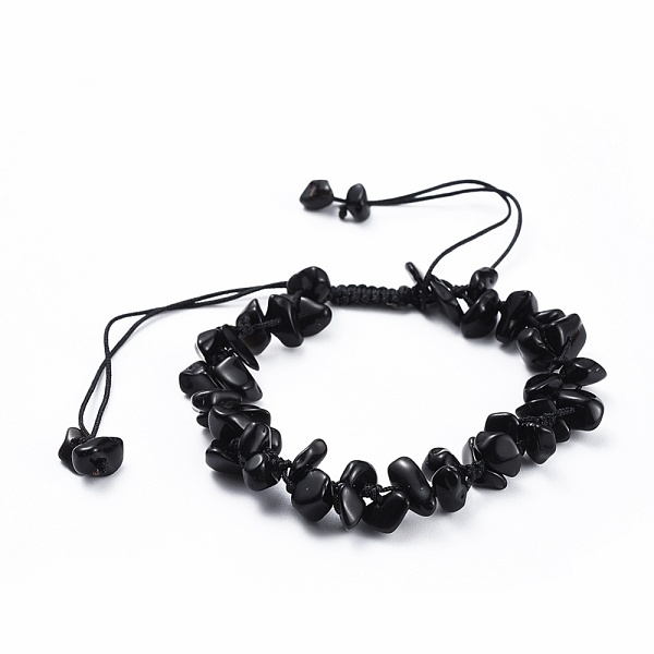 Adjustable Natural Obsidian Chip Beads Braided Bead Bracelets