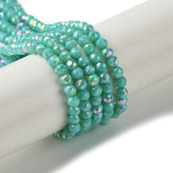 

PandaHall Electroplated Glass Beads Strands, Faceted, Half Plated, AB Color Plated, Round, Medium Aquamarine, 3mm, Hole: 0.8mm, about...