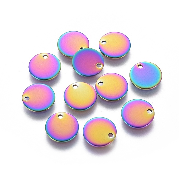 

PandaHall Ion Plating(IP) 304 Stainless Steel Charms, Flat Round, Stamping Blank Tag, Rainbow Color, 10x0.8mm, Hole: 1.2mm 304 Stainless...