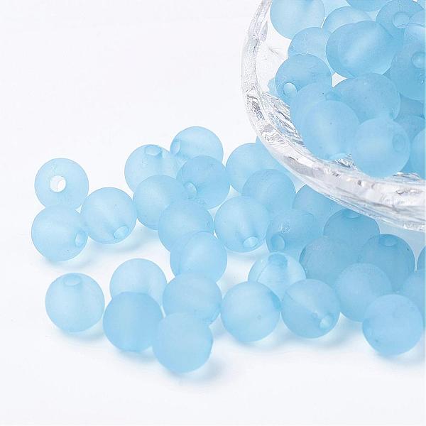 

PandaHall Transparent Acrylic Beads, Round, Frosted, Sky Blue, 10mm, Hole: 2mm, about 880pcs/500g Acrylic Round Blue