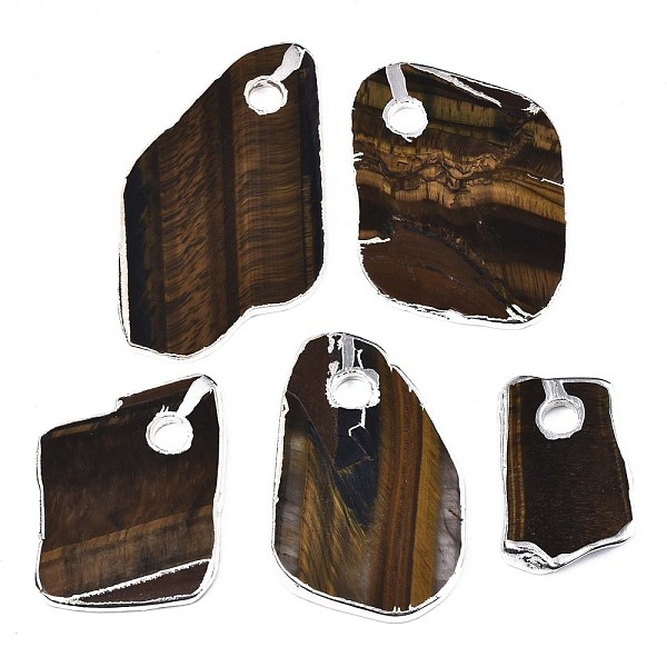 

PandaHall Natural Tiger Eye Pendants, with Edge Plated, Mixed Shaped, Platinum Plated, 31~61x21~38x3~4.5mm, Hole: 6mm Tiger Eye Mixed Shapes