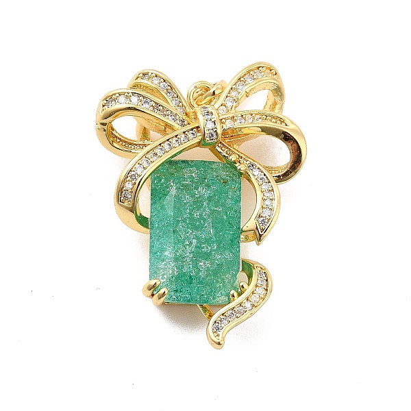 

PandaHall Brass Micro Pave Clear Cubic Zirconia Pendants, with Glass, Bowknot with Rectangle, Real 18K Gold Plated, Medium Aquamarine...