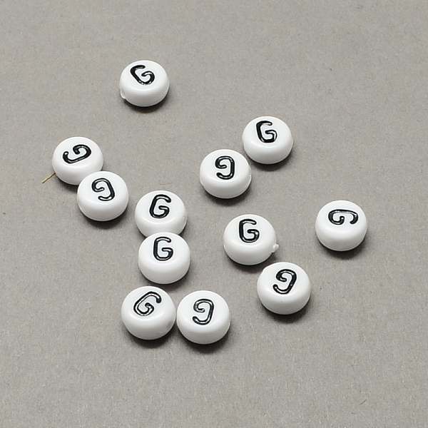 

PandaHall White and Black Acrylic Horizontal Hole Letter Beads, Flat Round with Letter.G, 7x4mm, Hole: 1.3mm, about 3600pcs/500g Acrylic...