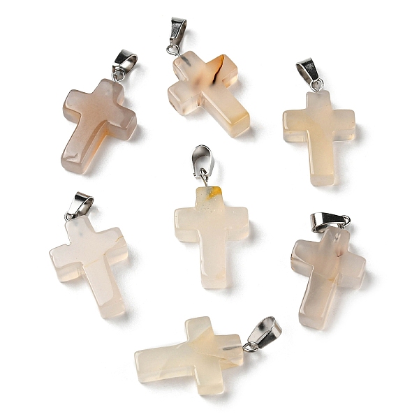 

PandaHall Natural White Agate Pendants, with Stainless Steel Snap On Bails, Cross, 29~30x18~19x5~6mm, Hole: 6x4mm Natural Agate Cross