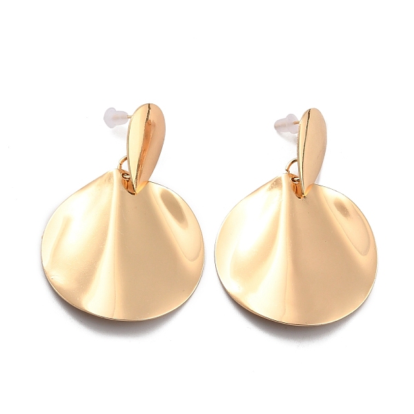 

PandaHall Twist Flat Round Iron Stud Earrings for Girl Women, Light Gold, 56mm, Pin: 0.8mm Iron Flat Round