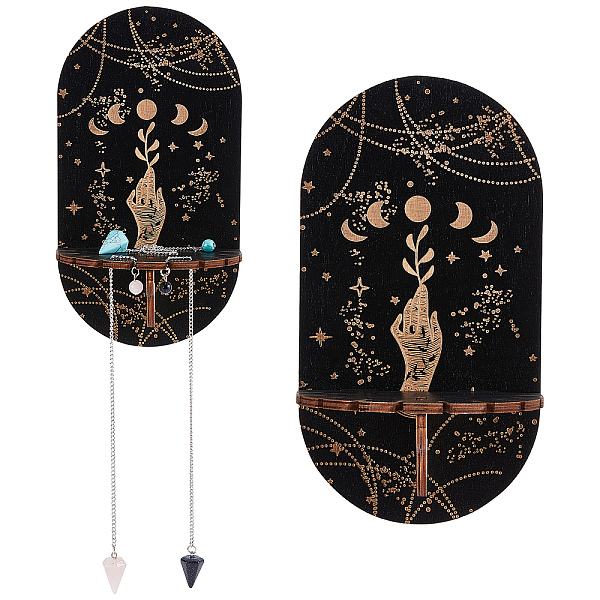 

PandaHall CREATCABIN Wooden Wall-Mounted Small Crystal Display Shelf, Witch Hanging Crystal Holder with Rose Quartz, Blue Goldstone...