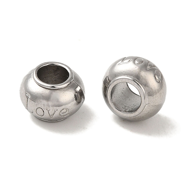 

PandaHall 304 Stainless Steel European Beads, Large Hole Beads, Rondelle with Word Love, Stainless Steel Color, 10x7mm, Hole: 4.5mm 304...