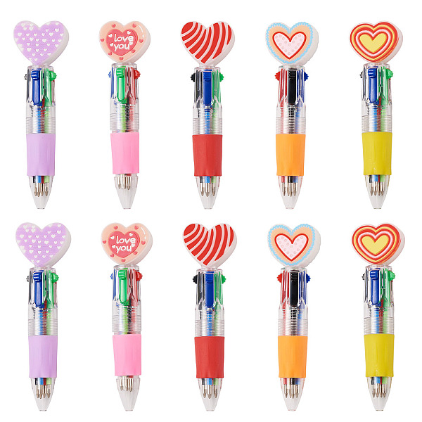15Pcs 5 Colors Plastic Heart-Shaped Multi-Color Ballpoint Pen