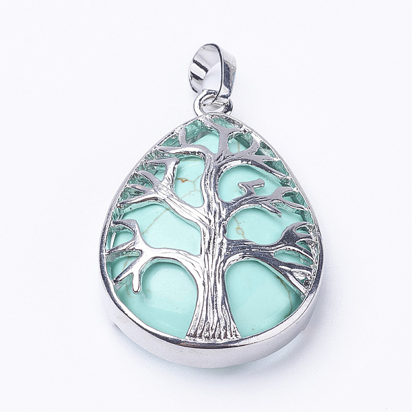 

PandaHall Synthetic Turquoise Pendants, with Brass Findings, teardrop, Platinum, 39x26x7~9mm, Hole: 5x7mm Synthetic Turquoise Teardrop