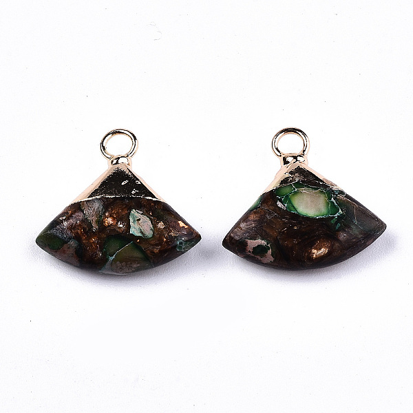 

PandaHall Fan Assembled Synthetic Bronzite and Regalite/Imperial Jasper Pendants, with Iron Loop and Light Gold Plated Brass Top, Dyed, Pale...