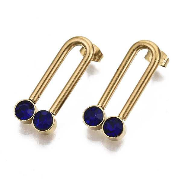 

PandaHall 201 Stainless Steel Stud Earrings, Archway Earrings, Real 18K Gold Plated, with 304 Stainless Steel Pins, Rhinestone and Ear Nuts..., Blue