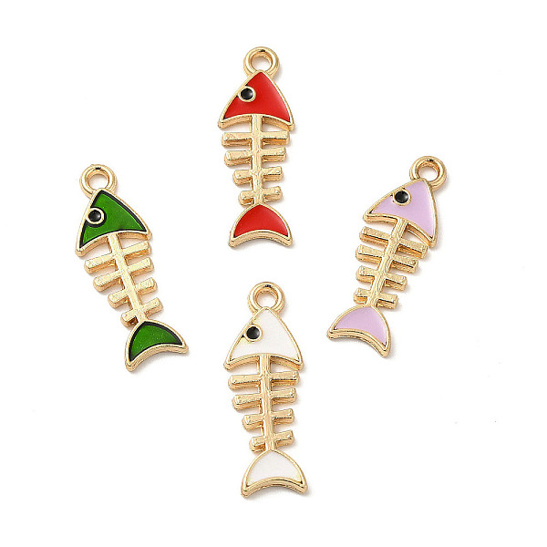 

PandaHall Alloy Enamel Pendants, Fishbone Charms, Golden, Mixed Color, 23.5x8.5x1.5mm, Hole: 1.6mm Alloy+Enamel Fish Multicolor
