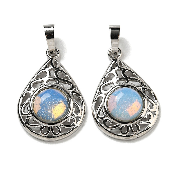 

PandaHall Opalite Pendants, Rack Plating Brass Hollow Teardrop Charms, Cadmium Free & Lead Free, Platinum, 29.5x19.5x7.5mm, Hole: 7.5x5mm...